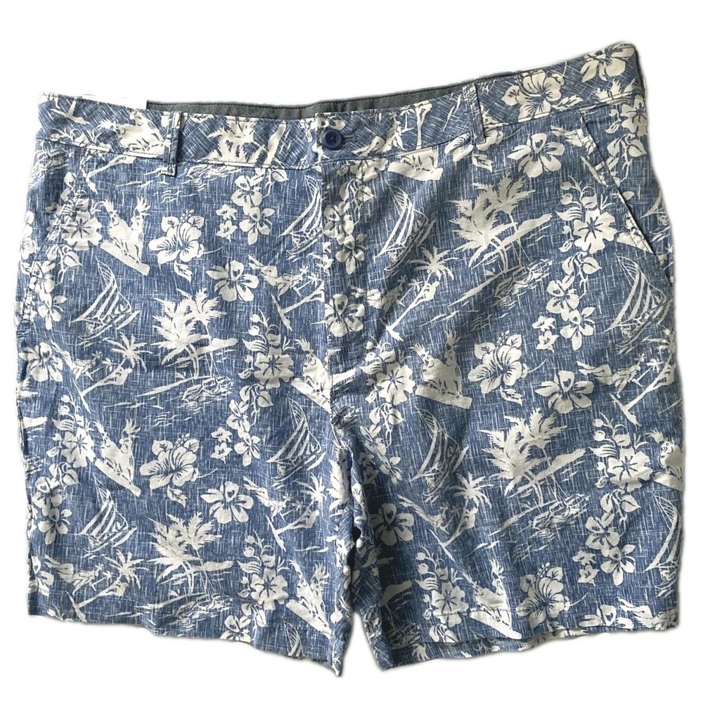 IZOD Shorts Mens 40 Blue Hawaiian Floral Saltwater Chino Stretch NWT Tropical
